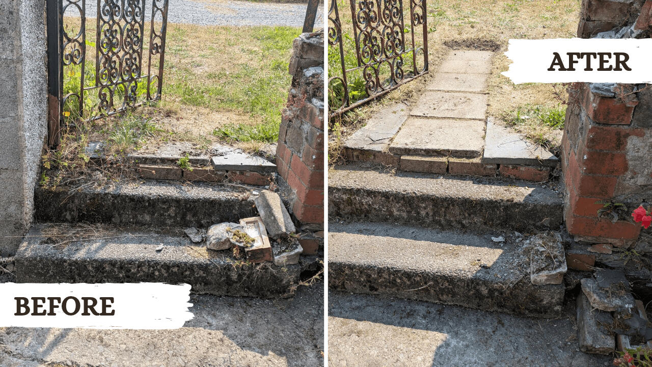 Weeding Before and after picture from a garden tidy project in Machynlleth